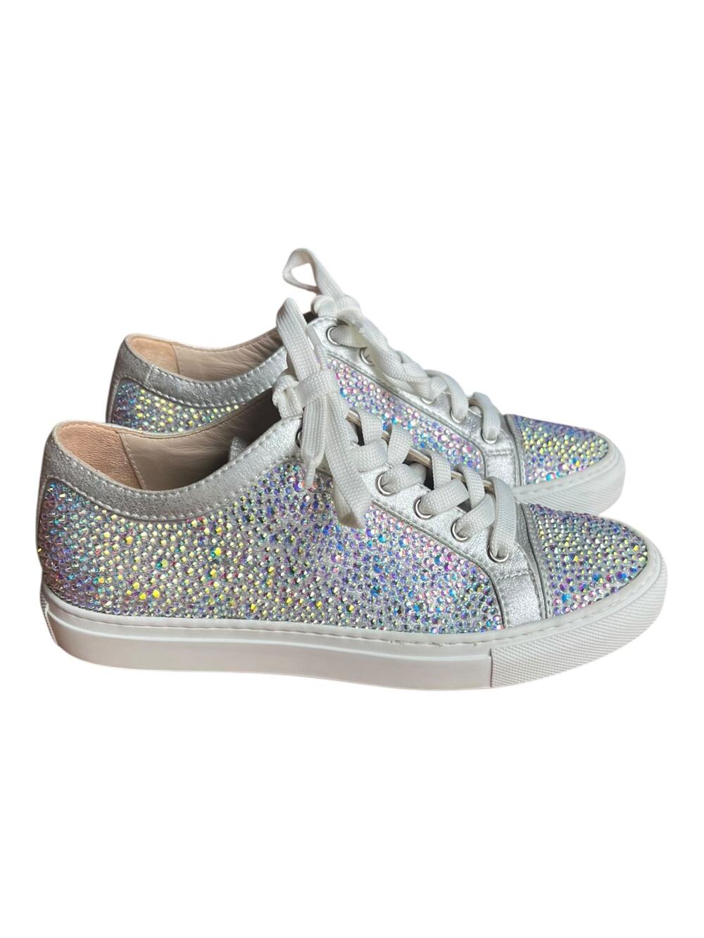 Le Silla Grey Crystal Embellished Suede Lace Up Sneakers Size 36.5 Luxury